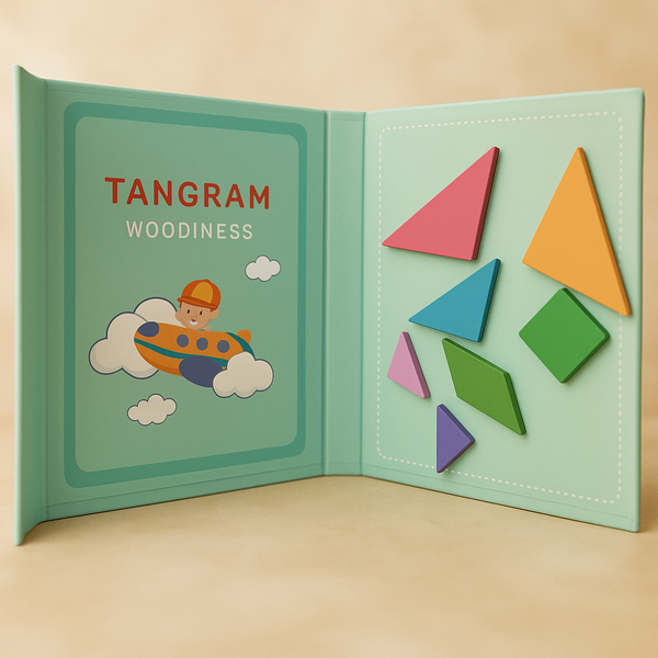 Magnetic Tangram Wood | Classic 7-Piece Puzzle Set | Educational Toy for Kids & Adults | Travel-Friendly Brain Game