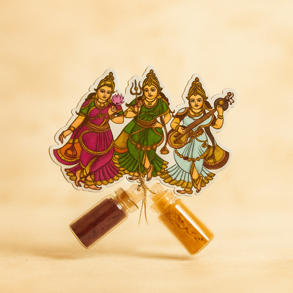 3 Goddesses Kumkum Set | Traditional Indian Pooja Essentials | Decorative Kumkum Container | Gift for Festivals & Weddings