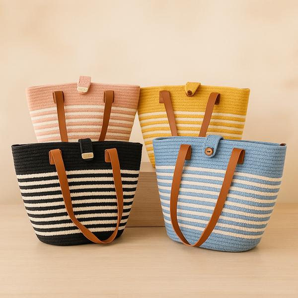 Handmade Bag with Genuine Leather Handles | Eco-Friendly & Stylish | Multipurpose for Everyday Use
