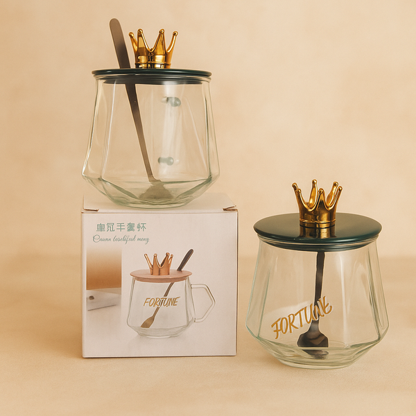 Crown Coffee Glass Mug | Elegant Clear Mug with Golden Crown Handle | Perfect for Gifting, Coffee & Decor