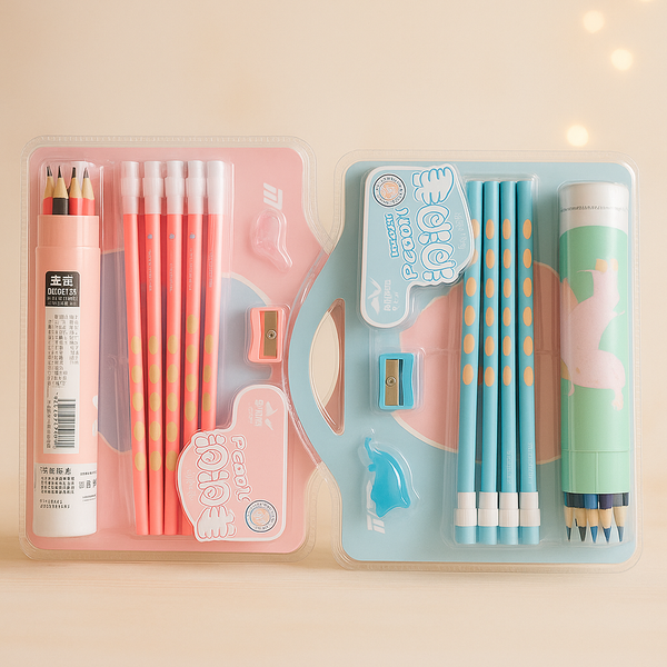 Kids Stationery Gift Set | Cute Pencil Kit with Eraser, Sharpener & Case | Ideal for Birthday Return Gifts, School & Rewards