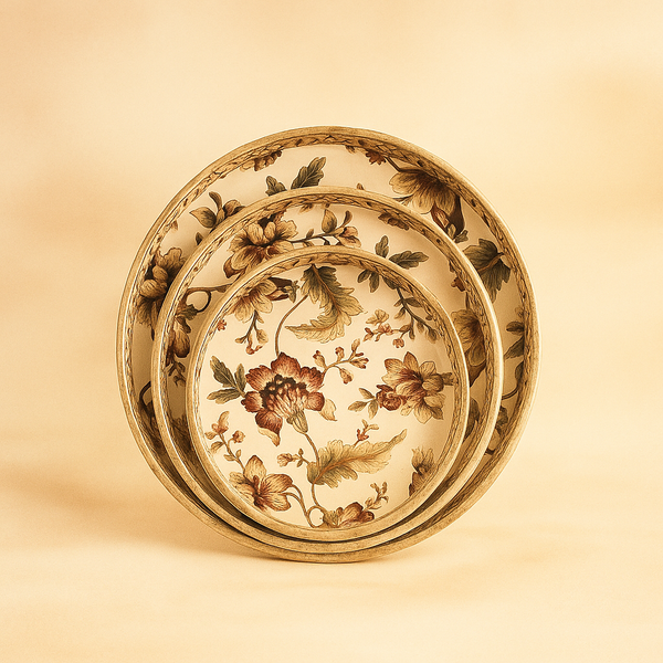 Round Tray Set (Flower) | Decorative Pooja Thali | Floral Gift Tray for Festivals & Weddings