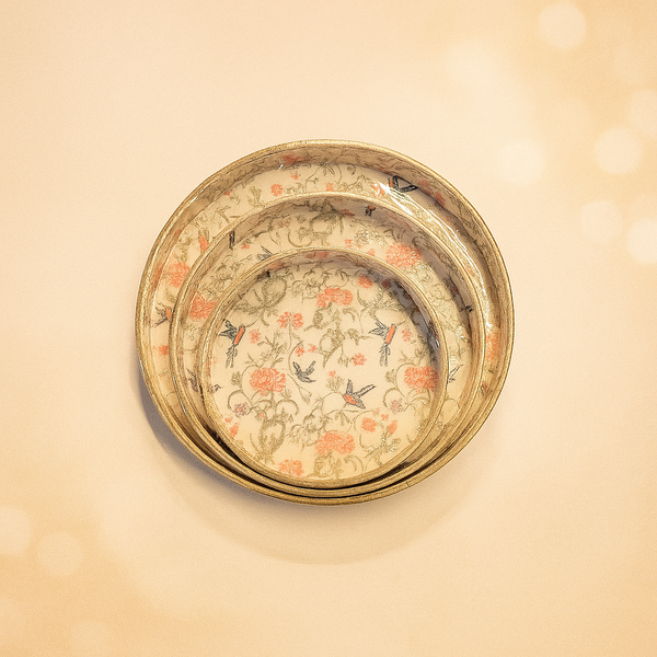 Round Tray Set (Bird) | Decorative Pooja Thali | Floral Gift Tray for Festivals & Weddings