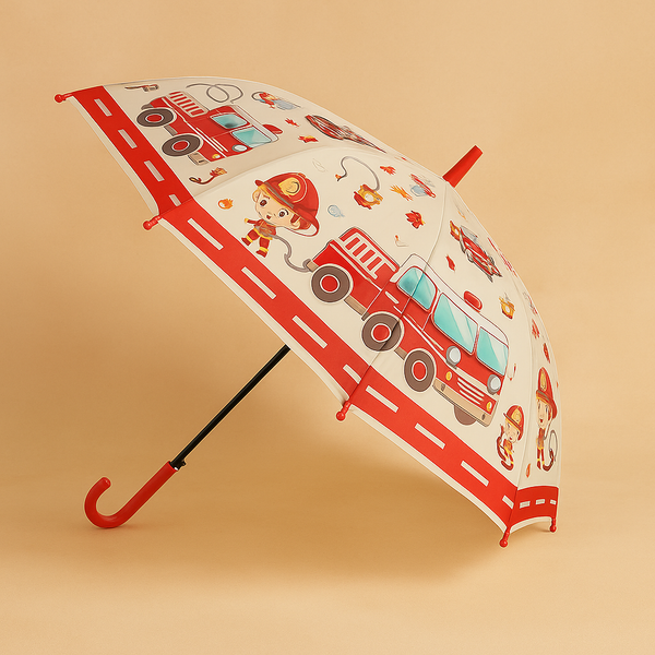 Fire Engine Umbrella with Whistle | Kids Cute & Safe Rain Umbrella | Lightweight, Durable & Fun Design