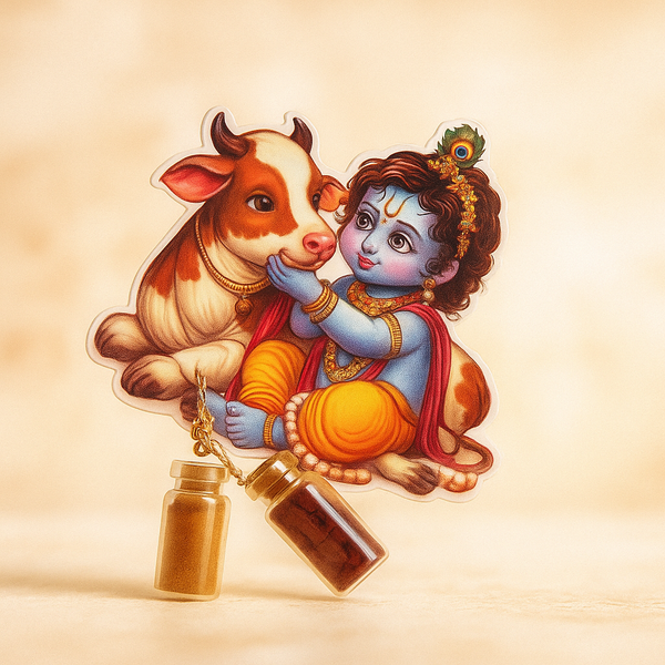 Cow Krishna Magnet | Traditional Indian Pooja Essentials | Decorative Kumkum Container | Gift for Festivals & Weddings