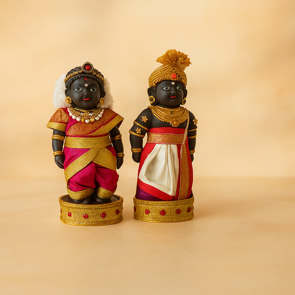 Marapachi Iyer Wooden Dolls | Traditional South Indian Handcrafted Pair for Golu, Weddings & Home Décor | Cultural Collectible Showpiece